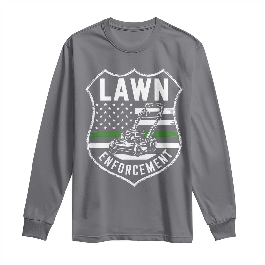 Funny Lawn Enforcement Long Sleeve Shirt Gardening Lawn Mower American Flag TS11 Charcoal Print Your Wear
