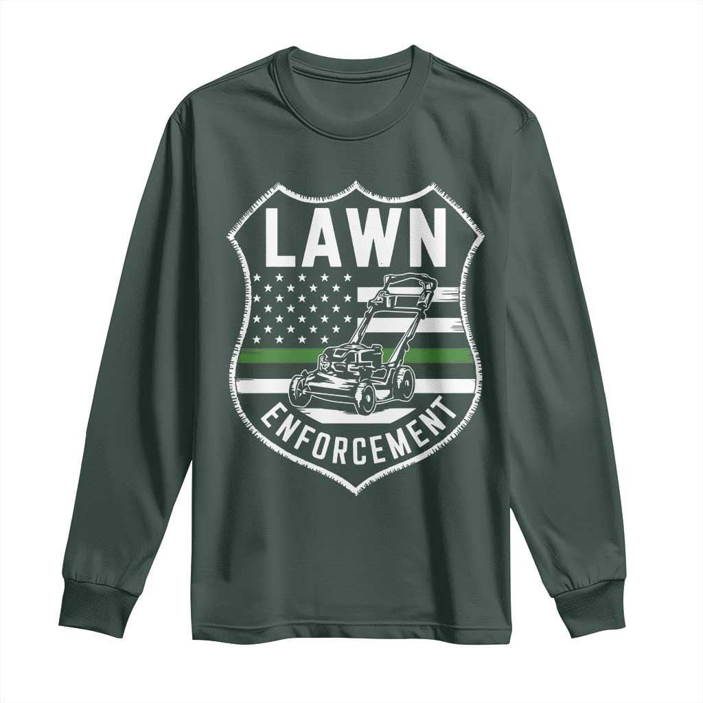 Funny Lawn Enforcement Long Sleeve Shirt Gardening Lawn Mower American Flag TS11 Dark Forest Green Print Your Wear