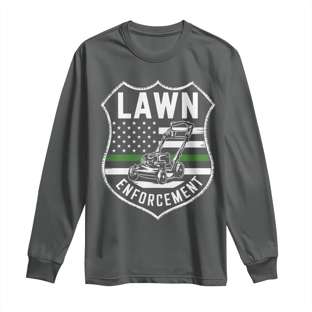 Funny Lawn Enforcement Long Sleeve Shirt Gardening Lawn Mower American Flag TS11 Dark Heather Print Your Wear