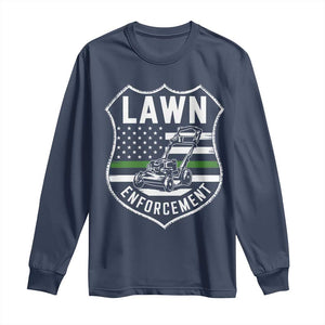 Funny Lawn Enforcement Long Sleeve Shirt Gardening Lawn Mower American Flag TS11 Navy Print Your Wear