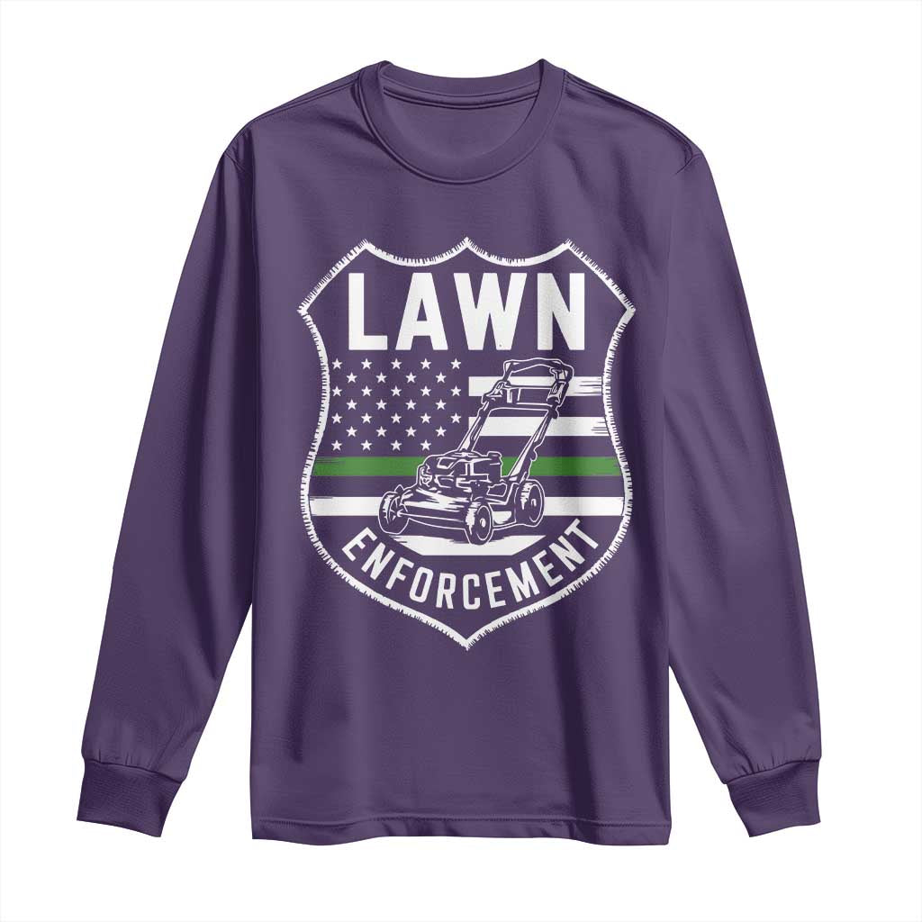 Funny Lawn Enforcement Long Sleeve Shirt Gardening Lawn Mower American Flag TS11 Purple Print Your Wear
