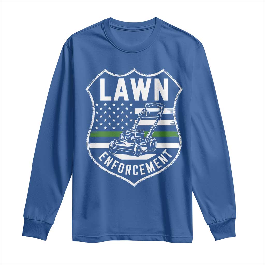 Funny Lawn Enforcement Long Sleeve Shirt Gardening Lawn Mower American Flag TS11 Royal Blue Print Your Wear