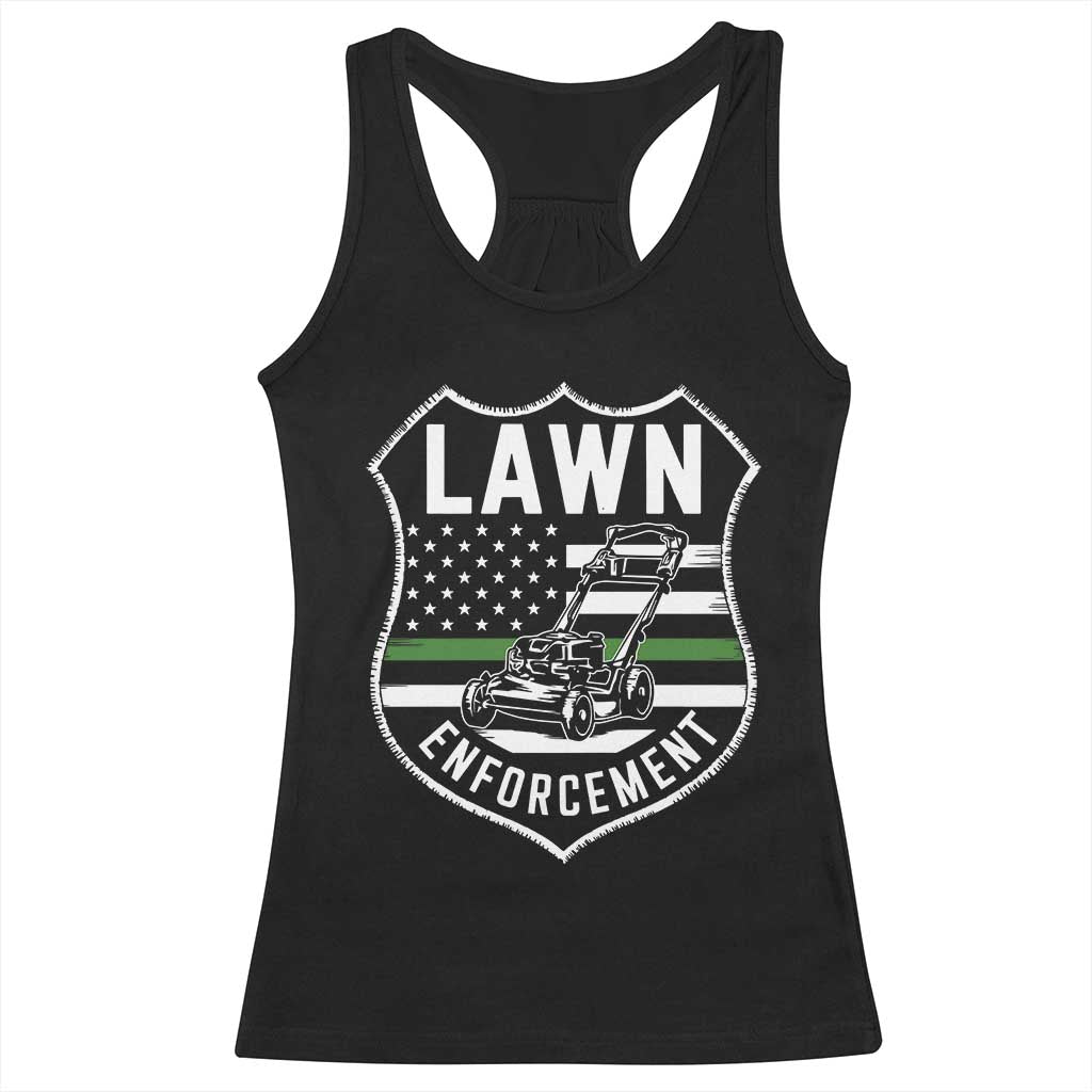 Funny Lawn Enforcement Racerback Tank Top Gardening Lawn Mower American Flag TS11 Black Print Your Wear