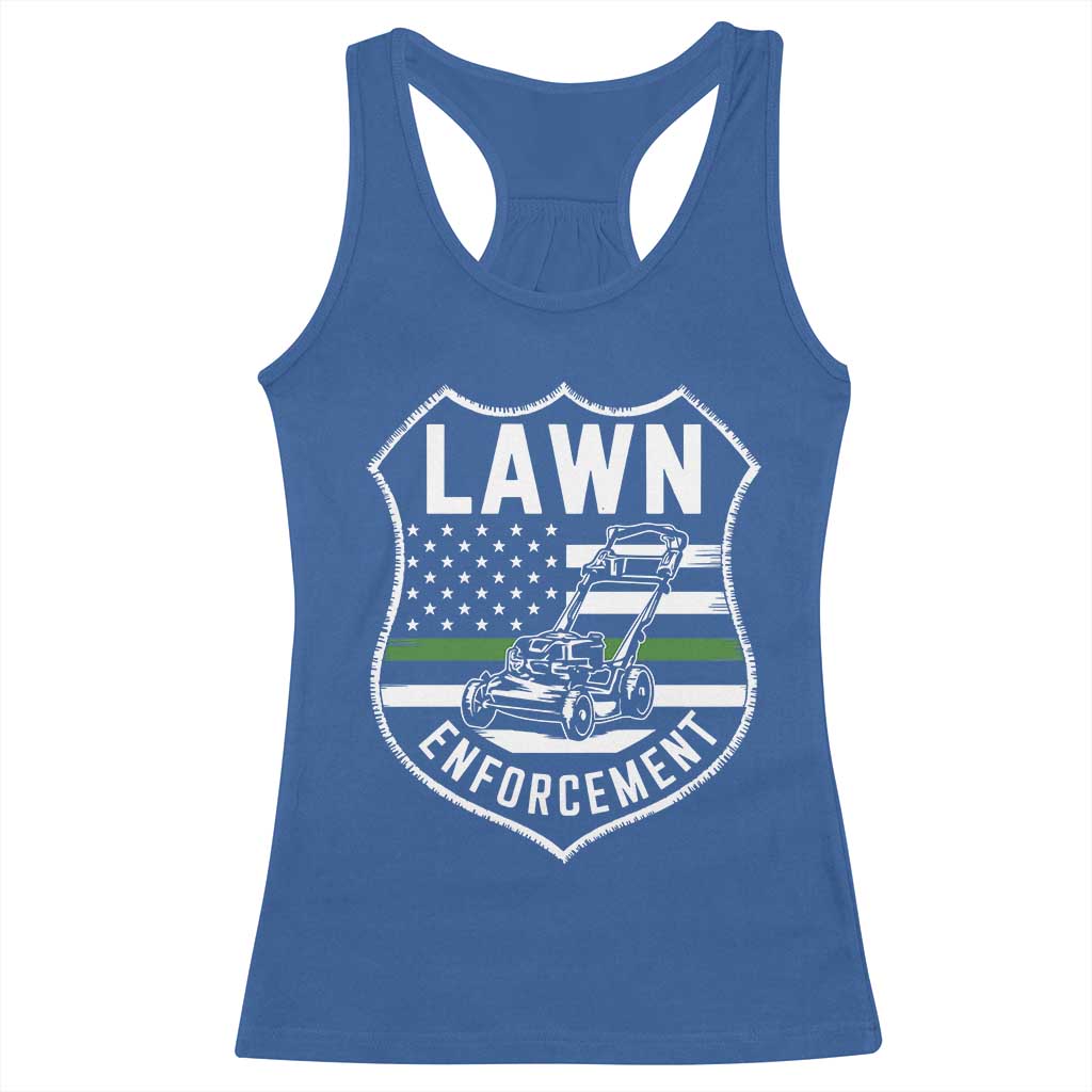 Funny Lawn Enforcement Racerback Tank Top Gardening Lawn Mower American Flag TS11 Royal Blue Print Your Wear