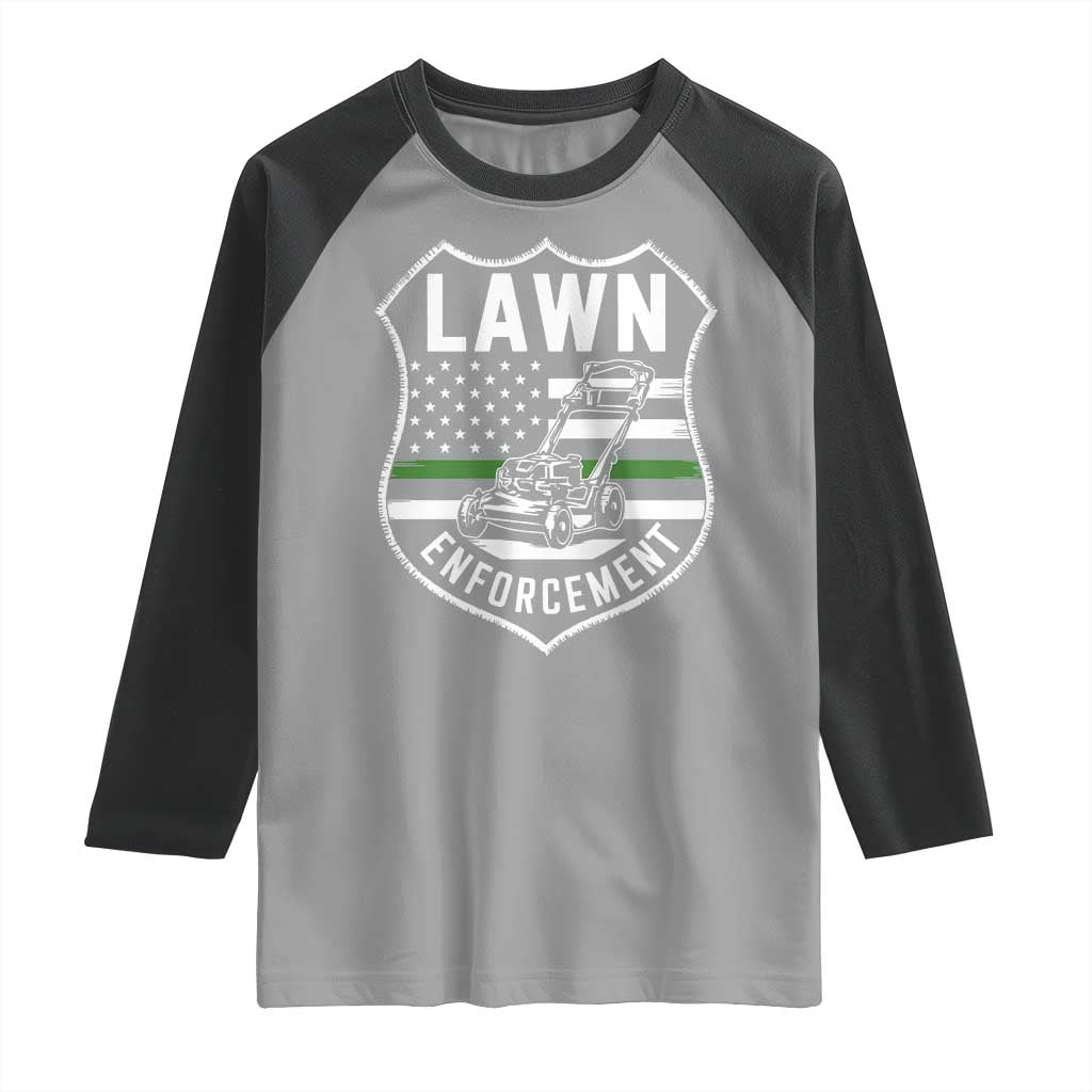 Funny Lawn Enforcement Raglan Shirt Gardening Lawn Mower American Flag TS11 Sport Gray Black Print Your Wear