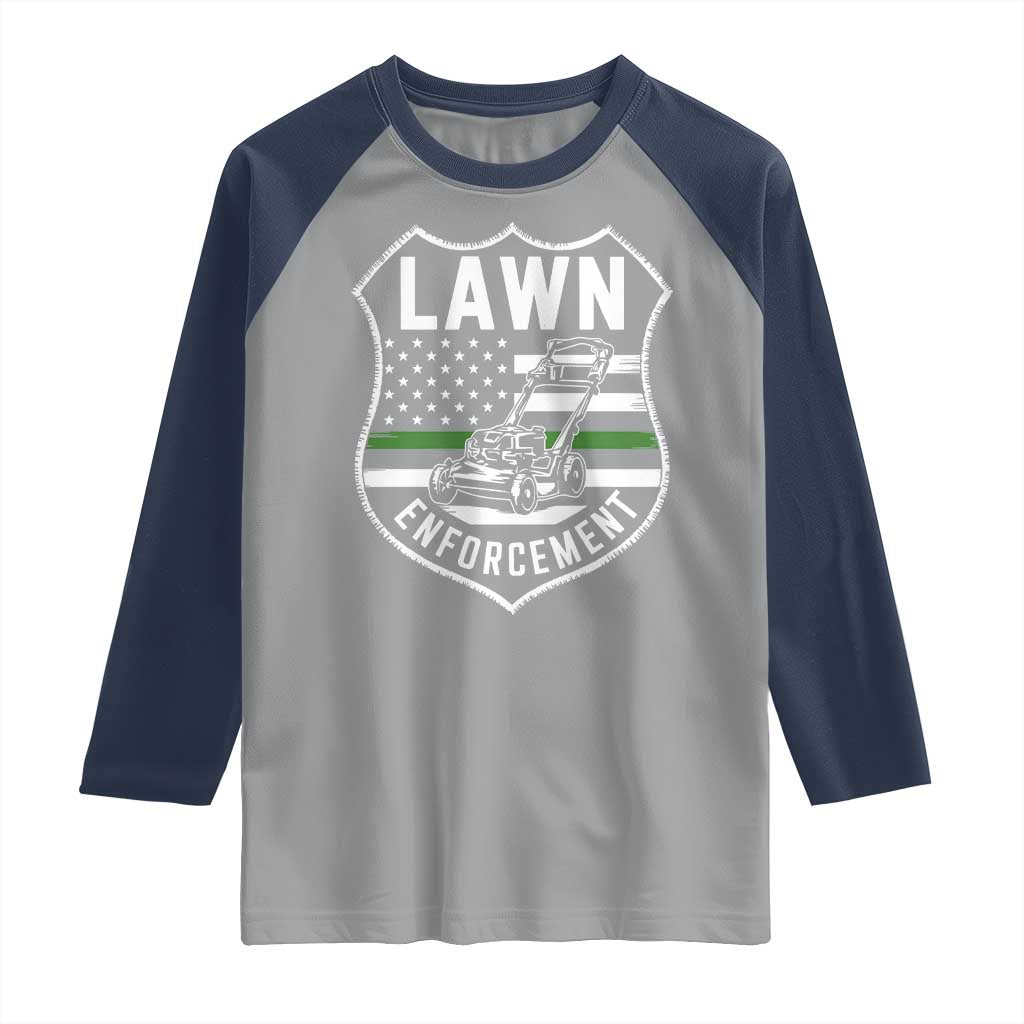 Funny Lawn Enforcement Raglan Shirt Gardening Lawn Mower American Flag TS11 Sport Gray Navy Print Your Wear
