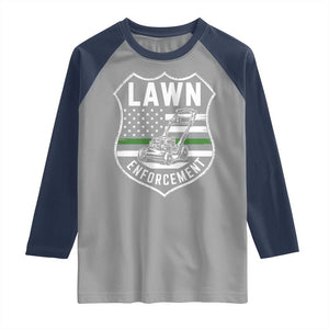 Funny Lawn Enforcement Raglan Shirt Gardening Lawn Mower American Flag TS11 Sport Gray Navy Print Your Wear
