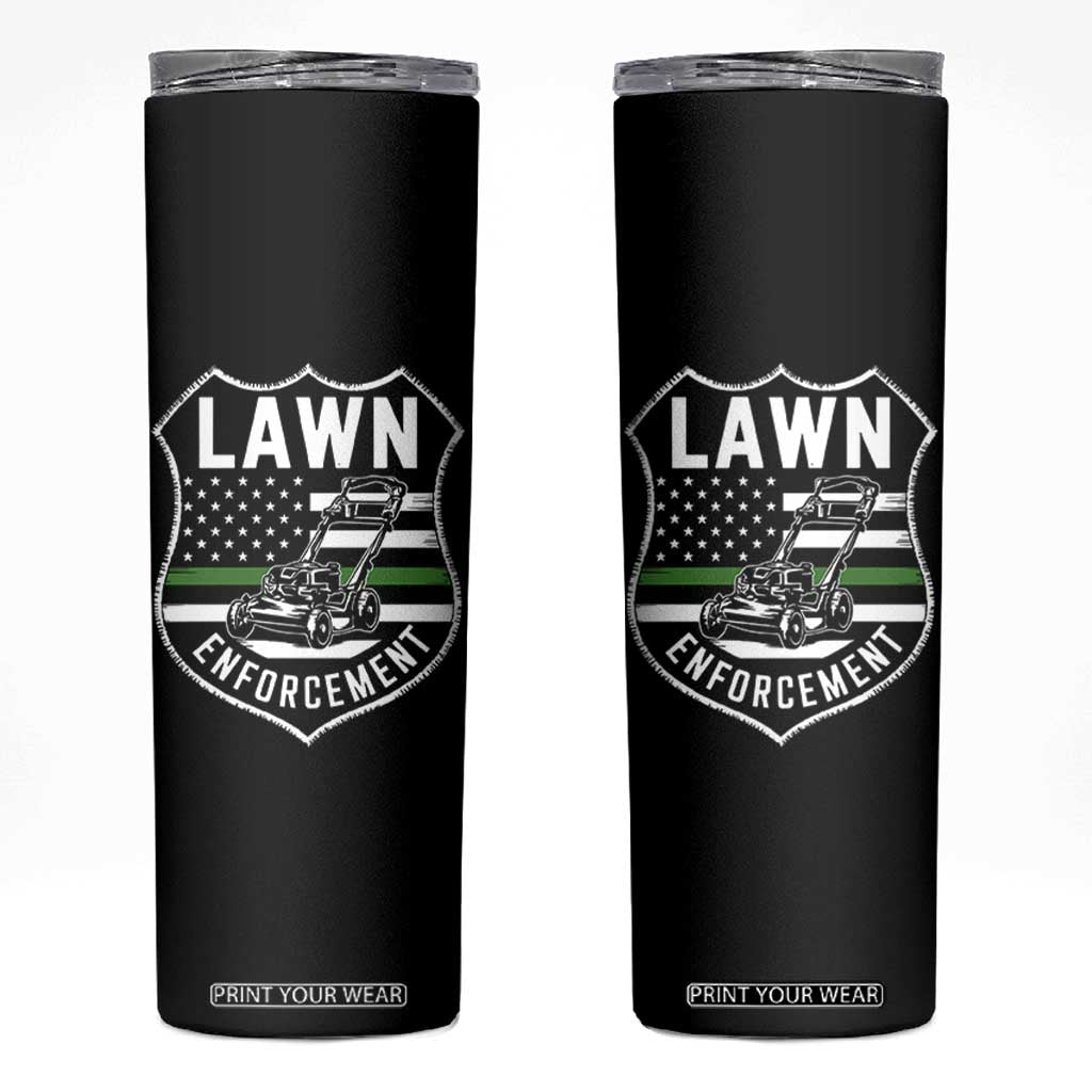 Funny Lawn Enforcement Skinny Tumbler Gardening Lawn Mower American Flag TS11 Black Print Your Wear