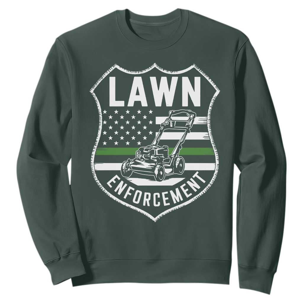 Funny Lawn Enforcement Sweatshirt Gardening Lawn Mower American Flag TS11 Dark Forest Green Print Your Wear