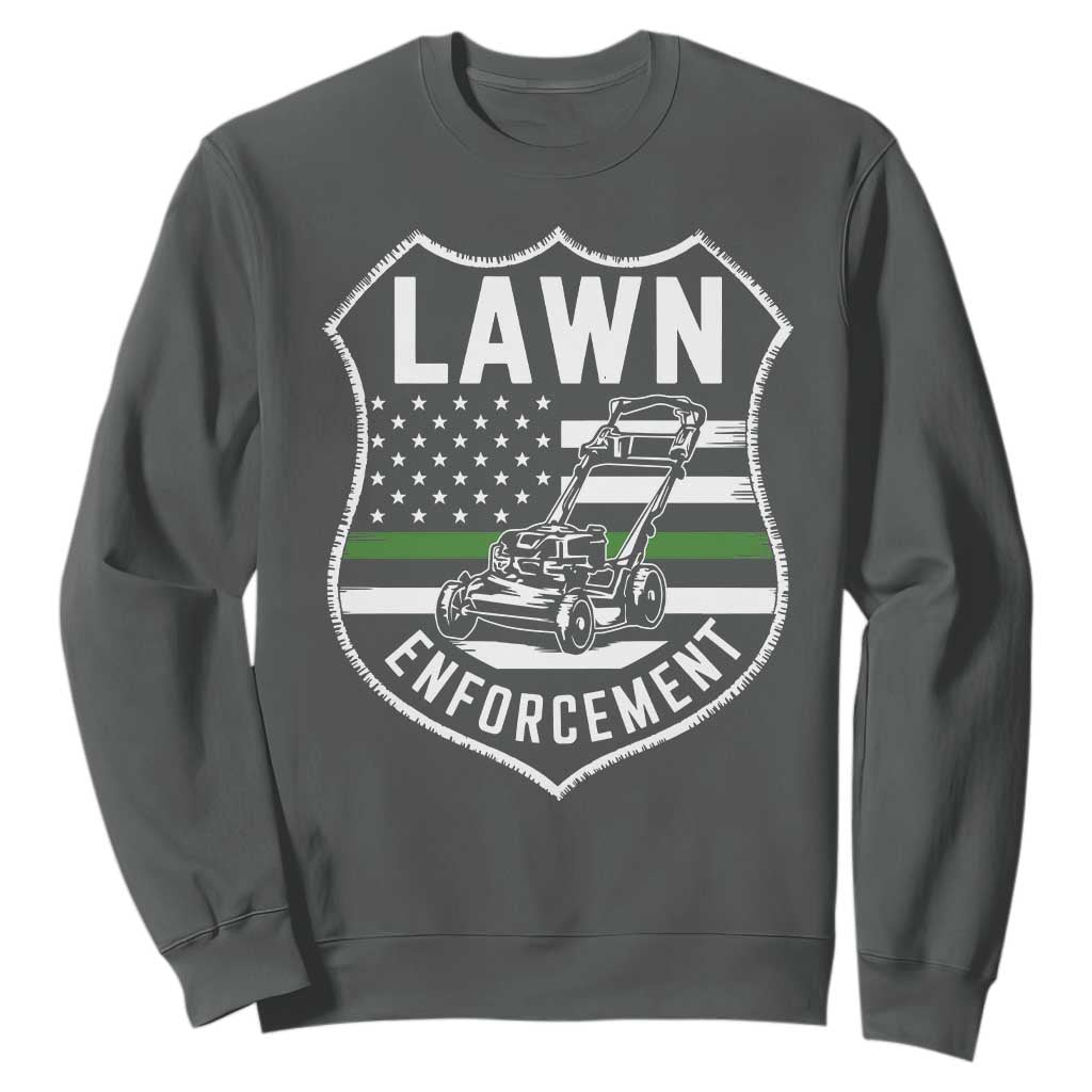 Funny Lawn Enforcement Sweatshirt Gardening Lawn Mower American Flag TS11 Dark Heather Print Your Wear