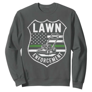 Funny Lawn Enforcement Sweatshirt Gardening Lawn Mower American Flag TS11 Dark Heather Print Your Wear
