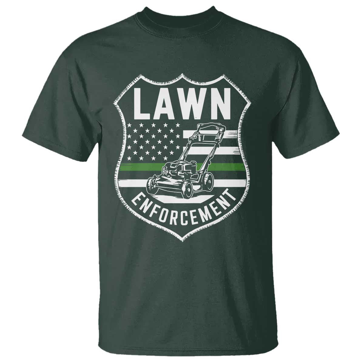 Funny Lawn Enforcement T Shirt Gardening Lawn Mower American Flag TS11 Dark Forest Green Print Your Wear