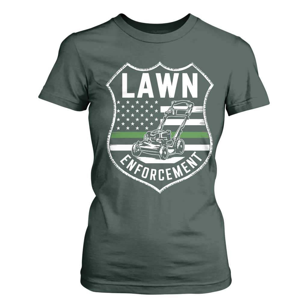 Funny Lawn Enforcement T Shirt For Women Gardening Lawn Mower American Flag TS11 Dark Forest Green Print Your Wear