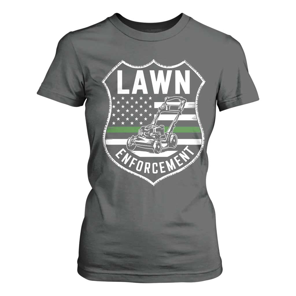 Funny Lawn Enforcement T Shirt For Women Gardening Lawn Mower American Flag TS11 Dark Heather Print Your Wear