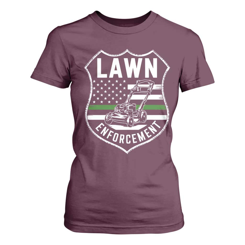 Funny Lawn Enforcement T Shirt For Women Gardening Lawn Mower American Flag TS11 Maroon Print Your Wear