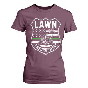 Funny Lawn Enforcement T Shirt For Women Gardening Lawn Mower American Flag TS11 Maroon Print Your Wear