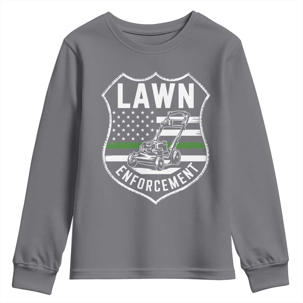 Funny Lawn Enforcement Youth Sweatshirt Gardening Lawn Mower American Flag TS11 Charcoal Print Your Wear