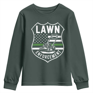 Funny Lawn Enforcement Youth Sweatshirt Gardening Lawn Mower American Flag TS11 Dark Forest Green Print Your Wear