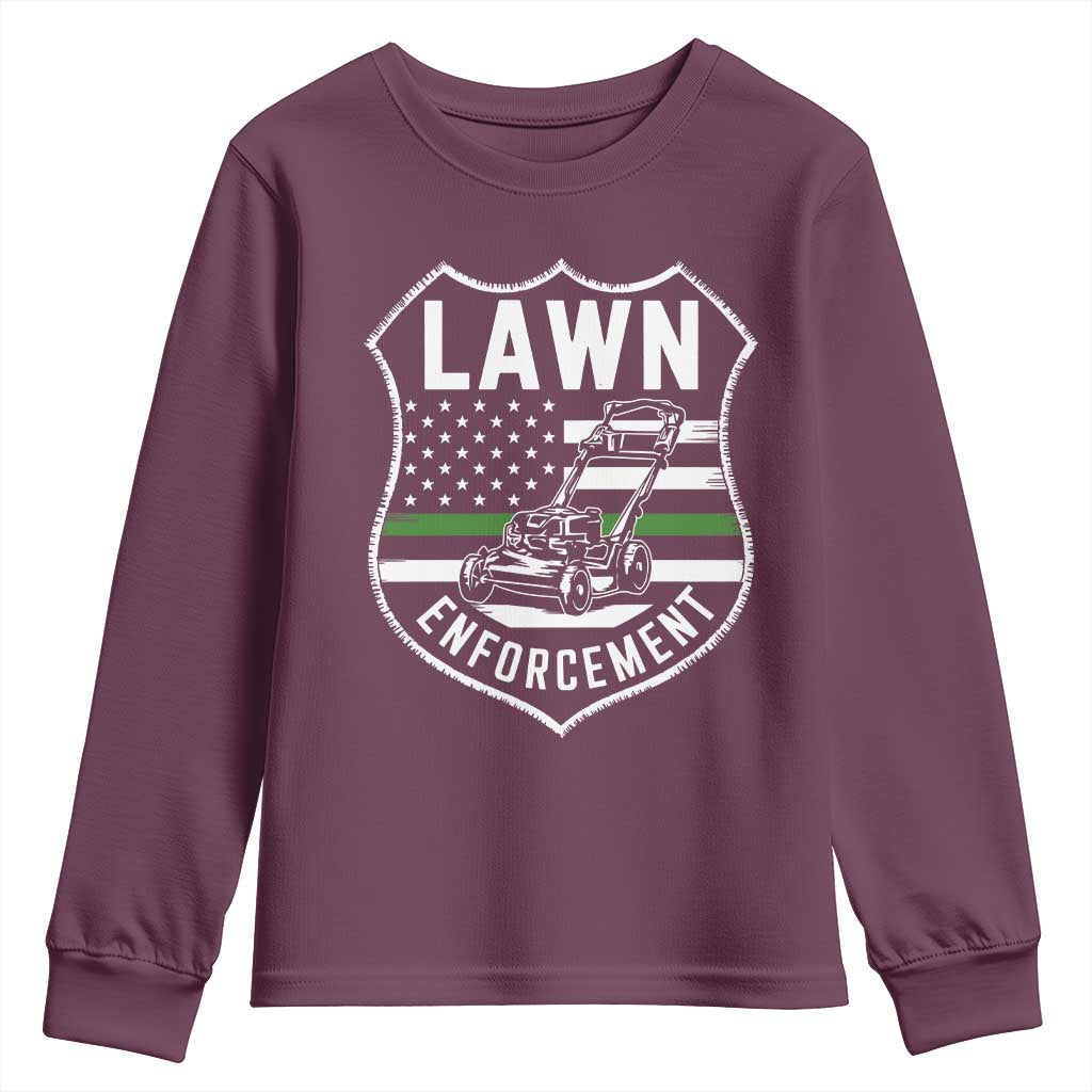 Funny Lawn Enforcement Youth Sweatshirt Gardening Lawn Mower American Flag TS11 Maroon Print Your Wear