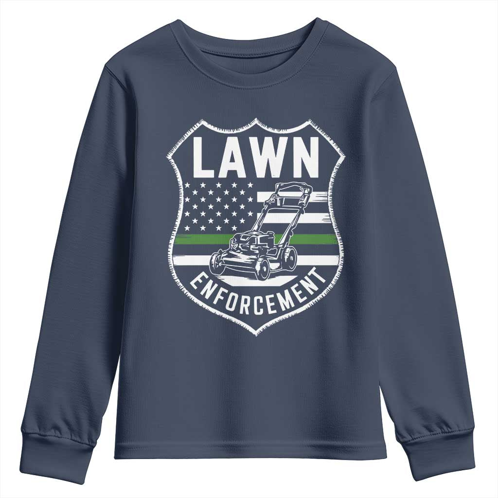 Funny Lawn Enforcement Youth Sweatshirt Gardening Lawn Mower American Flag TS11 Navy Print Your Wear