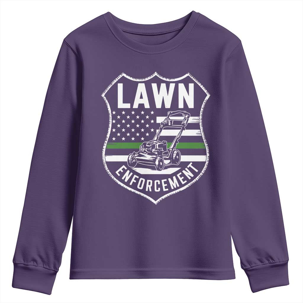 Funny Lawn Enforcement Youth Sweatshirt Gardening Lawn Mower American Flag TS11 Purple Print Your Wear