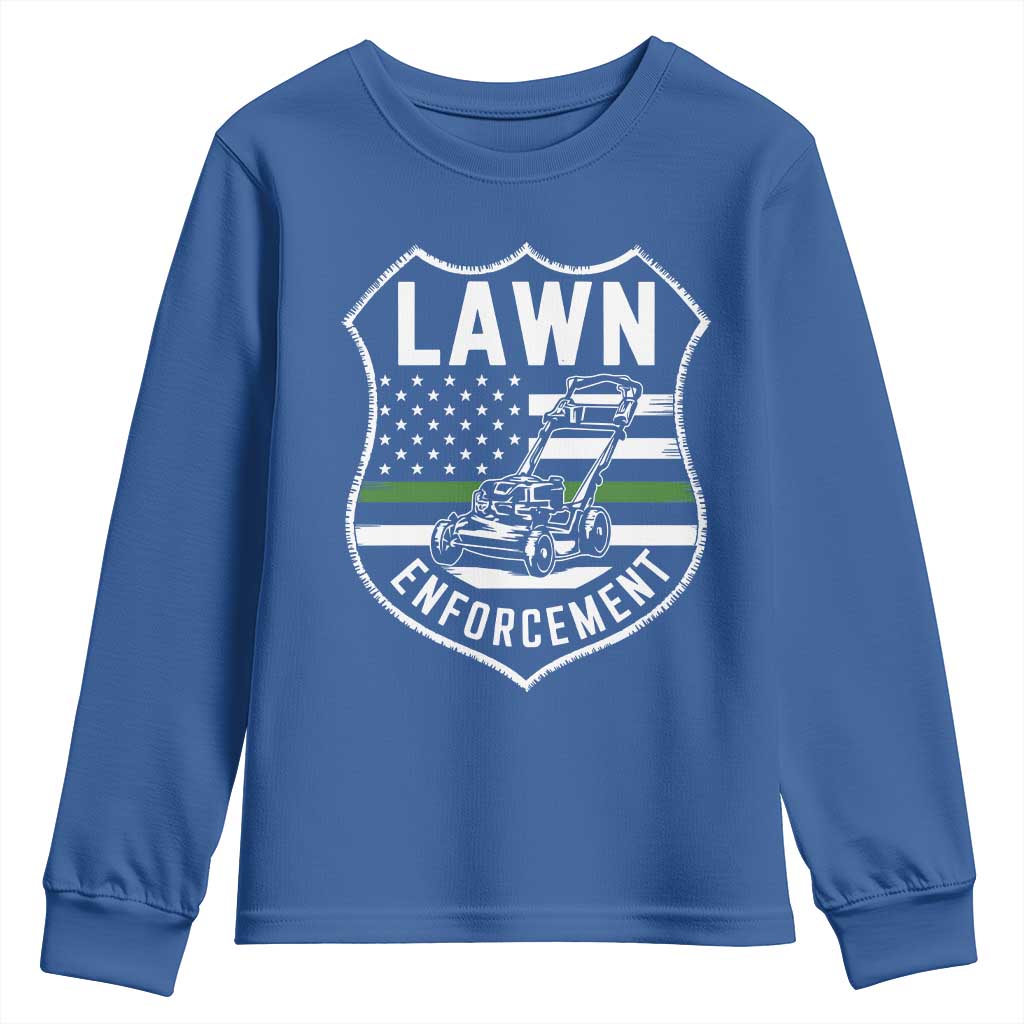 Funny Lawn Enforcement Youth Sweatshirt Gardening Lawn Mower American Flag TS11 Royal Blue Print Your Wear