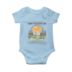 When A Foreigner Resides Among You In Your Land Do Not Mistreat Them Baby Onesie Bible Verse TS11 Light Blue Print Your Wear