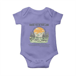 When A Foreigner Resides Among You In Your Land Do Not Mistreat Them Baby Onesie Bible Verse TS11 Violet Print Your Wear