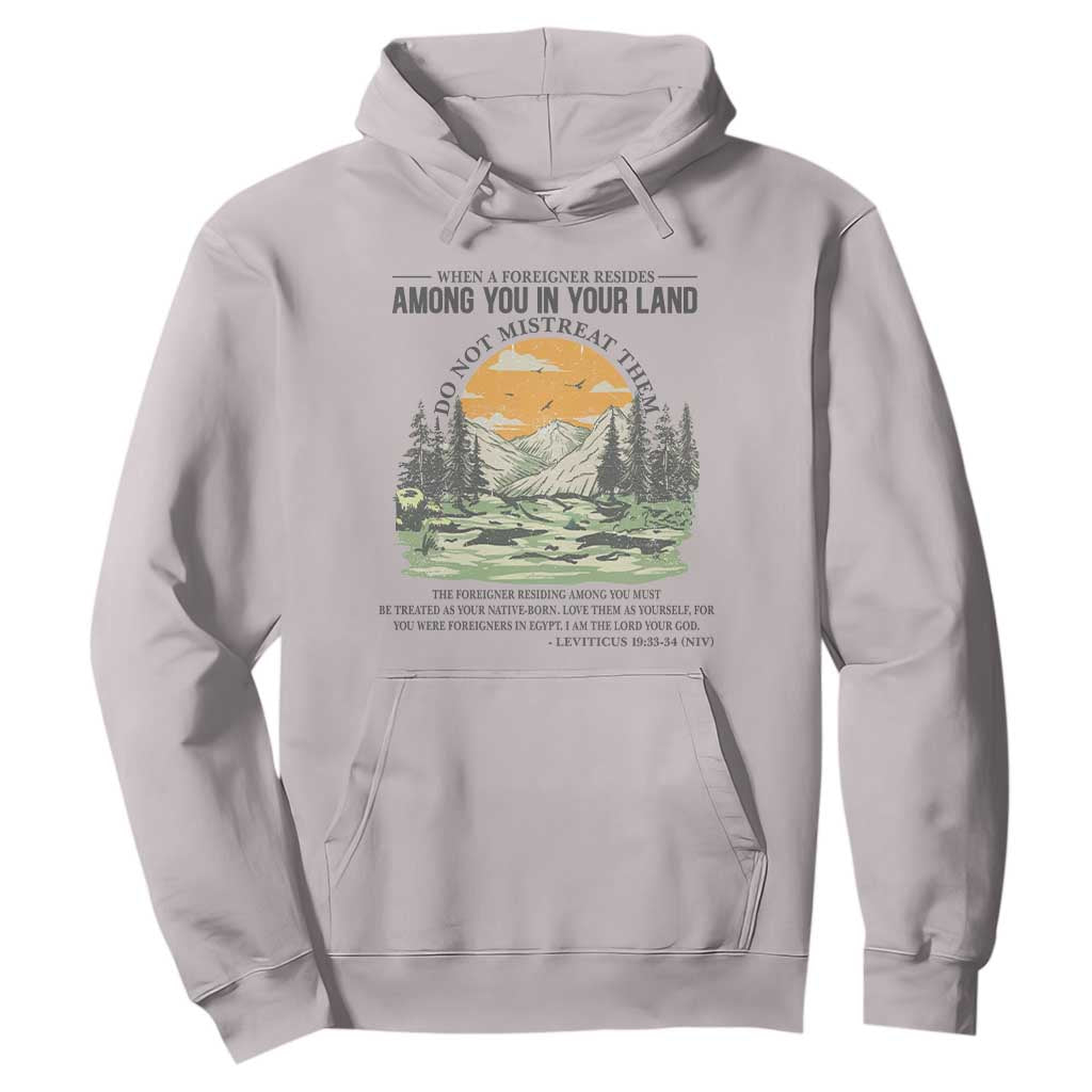 When A Foreigner Resides Among You In Your Land Do Not Mistreat Them Hoodie Bible Verse TS11 Ice Gray Print Your Wear