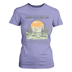 When A Foreigner Resides Among You In Your Land Do Not Mistreat Them T Shirt For Women Bible Verse TS11 Violet Print Your Wear