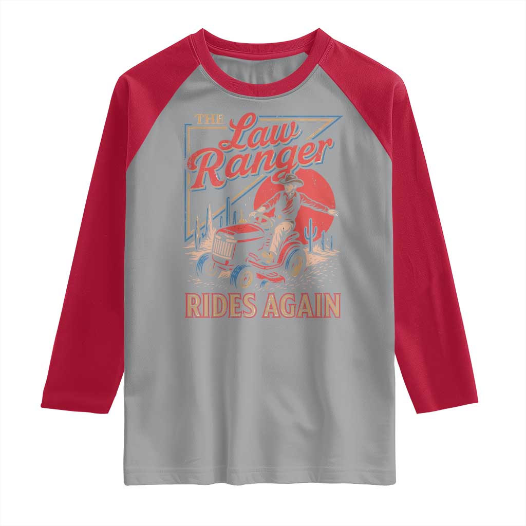 Funny The Lawn Ranger Rides Again Raglan Shirt Lawn Tractor Mowing Cowboy TS11 Sport Gray Red Print Your Wear