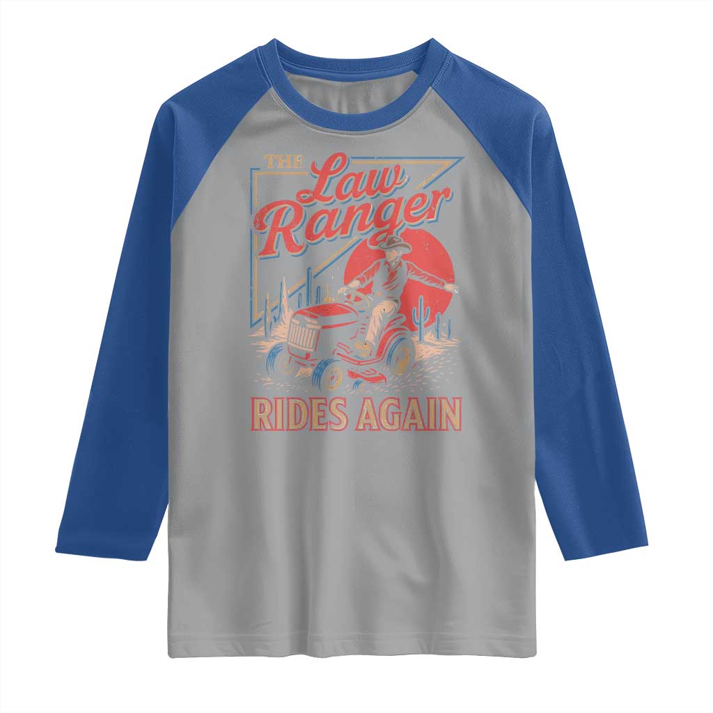 Funny The Lawn Ranger Rides Again Raglan Shirt Lawn Tractor Mowing Cowboy TS11 Sport Gray Royal Print Your Wear
