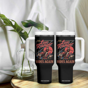 Funny The Lawn Ranger Rides Again Tumbler With Handle Lawn Tractor Mowing Cowboy TS11 Print Your Wear