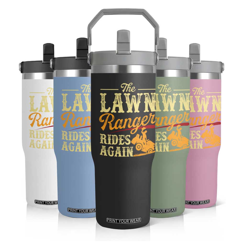 Funny The Lawn Ranger Rides Again Flip Straw Tumbler Lawn Tractor Mowing Western Cowboy TS11 Print Your Wear