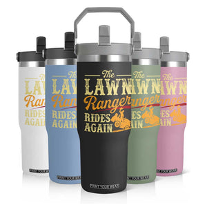 Funny The Lawn Ranger Rides Again Flip Straw Tumbler Lawn Tractor Mowing Western Cowboy TS11 Print Your Wear