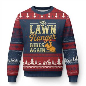 Funny The Lawn Ranger Rides Again Ugly Christmas Sweater Lawn Tractor Mowing Western Cowboy - Print Your Wear