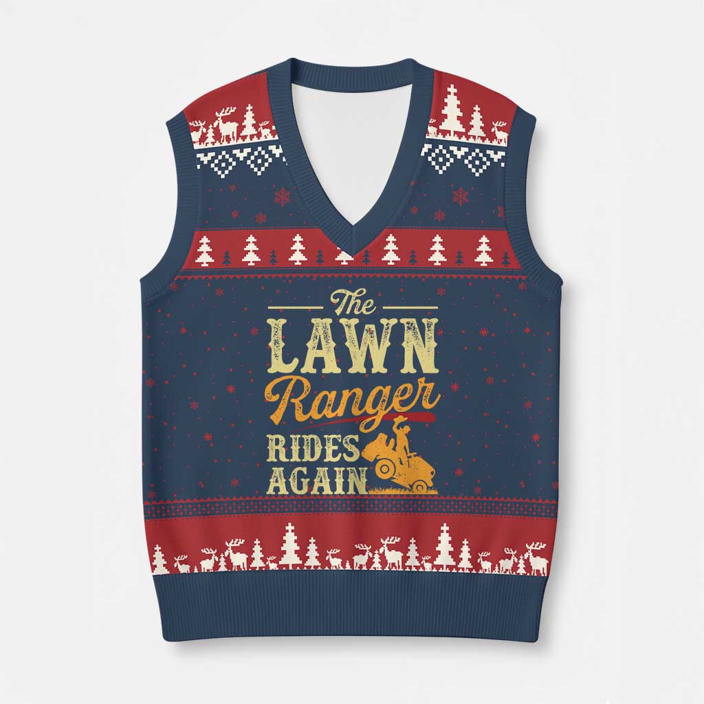 Funny The Lawn Ranger Rides Again V-Neck Knit Sweater Vest Lawn Tractor Mowing Western Cowboy TS11 Navy Red Print Your Wear