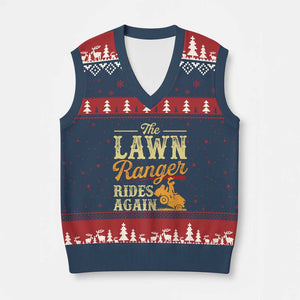 Funny The Lawn Ranger Rides Again V-Neck Knit Sweater Vest Lawn Tractor Mowing Western Cowboy TS11 Navy Red Print Your Wear