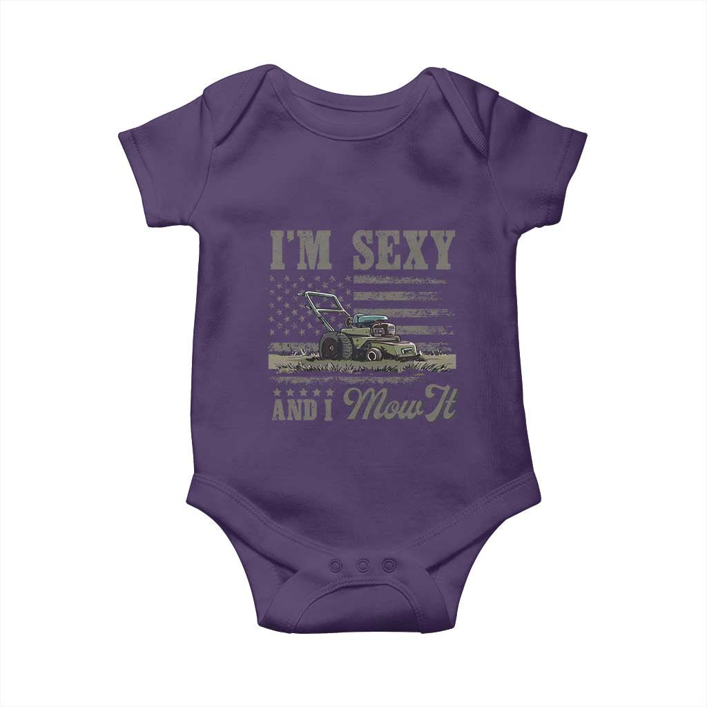 Funny I Am Sexy And I Mow It Baby Onesie Gardening Lawn Mower American Flag Fathers Day TS11 Purple Print Your Wear