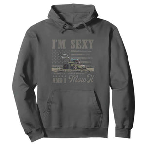 Funny I Am Sexy And I Mow It Hoodie Gardening Lawn Mower American Flag Fathers Day TS11 Dark Heather Print Your Wear