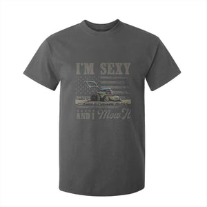 Funny I Am Sexy And I Mow It T Shirt For Kid Gardening Lawn Mower American Flag Fathers Day TS11 Dark Heather Print Your Wear