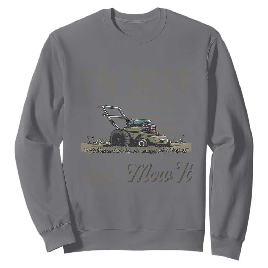 Funny I Am Sexy And I Mow It Sweatshirt Gardening Lawn Mower American Flag Fathers Day TS11 Charcoal Print Your Wear