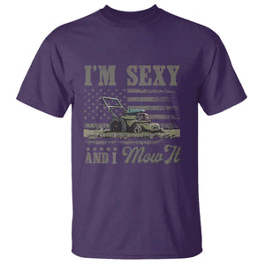 Funny I Am Sexy And I Mow It T Shirt Gardening Lawn Mower American Flag Fathers Day TS11 Purple Print Your Wear