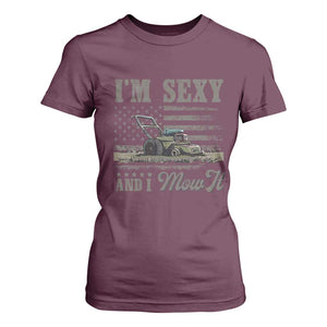 Funny I Am Sexy And I Mow It T Shirt For Women Gardening Lawn Mower American Flag Fathers Day TS11 Maroon Print Your Wear
