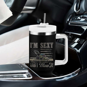 Funny I Am Sexy And I Mow It Tumbler With Handle Gardening Lawn Mower American Flag Fathers Day TS11 Print Your Wear