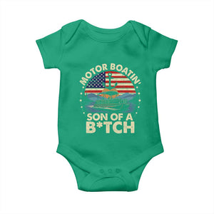 Funny Motor Boat Captain Baby Onesie Motor Boatin' Son Of A Bitch American Flag TS11 Irish Green Print Your Wear
