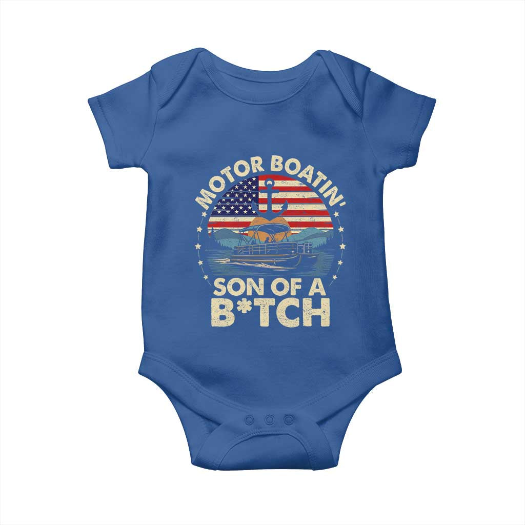 Funny Motor Boat Captain Baby Onesie Motor Boatin' Son Of A Bitch American Flag TS11 Royal Blue Print Your Wear