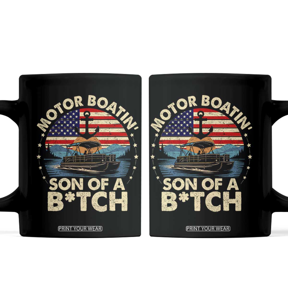 Funny Motor Boat Captain Coffee Mug Motor Boatin' Son Of A Bitch American Flag TS11 Black Print Your Wear