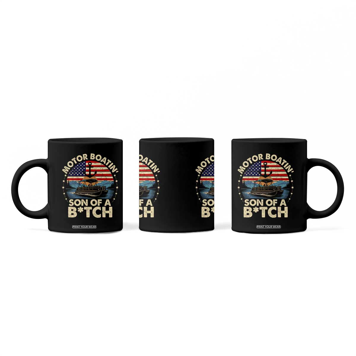 Funny Motor Boat Captain Coffee Mug Motor Boatin' Son Of A Bitch American Flag TS11 Print Your Wear