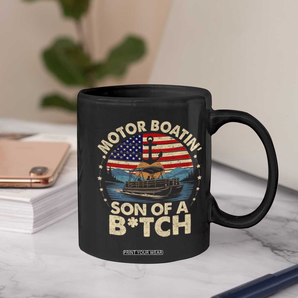Funny Motor Boat Captain Coffee Mug Motor Boatin' Son Of A Bitch American Flag TS11 Print Your Wear